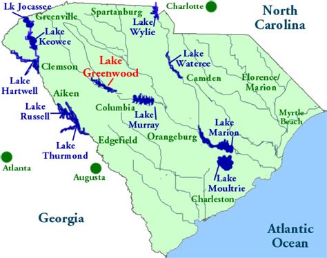 Map of North Carolina with highlighted lakes
